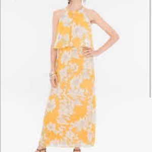 Chico’s yellow floral maxi dress, size Chico’s 1P (US 8 petite)